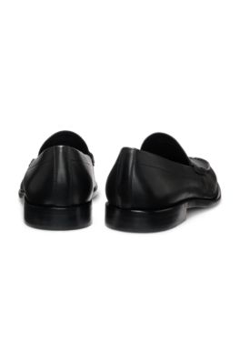 Loafers in smooth leather with penny trim, Black