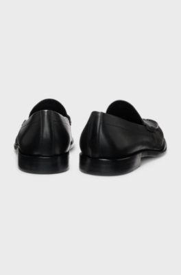 Loafers in smooth leather with penny trim, Black