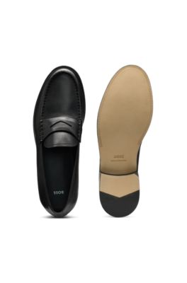 Loafers in smooth leather with penny trim, Black