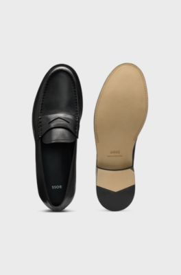 Loafers in smooth leather with penny trim, Black
