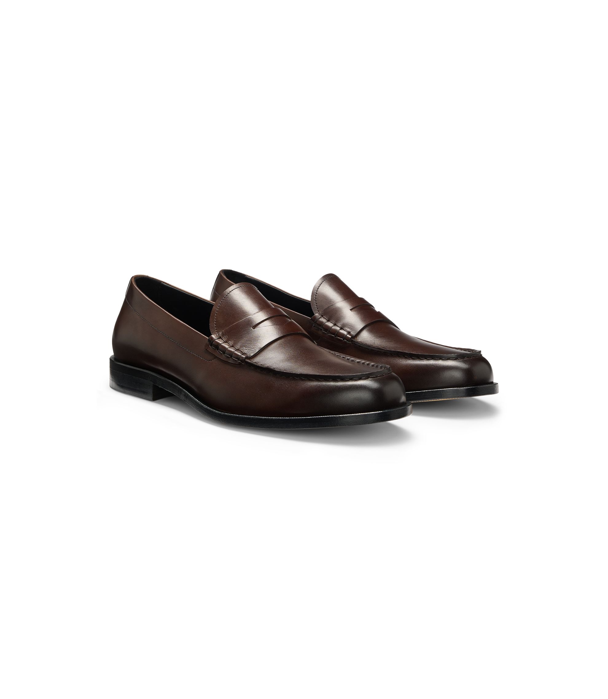 BOSS Lisbon Leather Penny Loafers in Medium Brown Men’s Size UK 9.5 US 10.5 BOSS - Dressletic loafers in soft leather - Dark Brown main image 4
