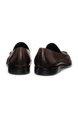 Loafers in smooth leather with penny trim, Dark Brown