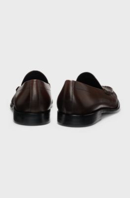 Loafers in smooth leather with penny trim, Dark Brown