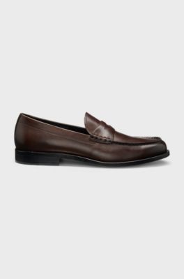 Loafers in smooth leather with penny trim, Dark Brown