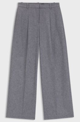 Pantaloni regular fit a gamba larga in morbida flanella, Grigio