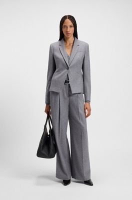Regular-fit wide-leg trousers in soft flannel, Grey