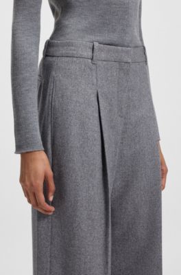Regular-fit wide-leg trousers in soft flannel, Grey