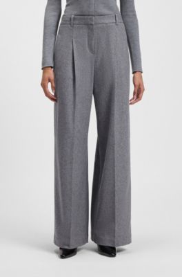 Regular-fit wide-leg trousers in soft flannel, Grey