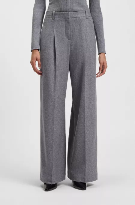 Regular-fit wide-leg trousers in soft flannel