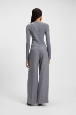 Pantaloni regular fit a gamba larga in morbida flanella, Grigio