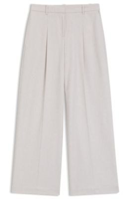 Regular-fit wide-leg trousers in soft flannel, Natural