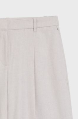 Bukser med regular fit og brede ben i bl&oslash;d flannel, Naturlig