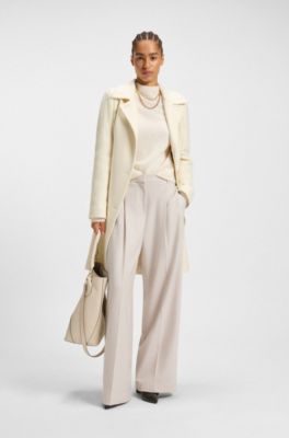 Regular-fit wide-leg trousers in soft flannel, Natural