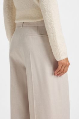 Regular-fit wide-leg trousers in soft flannel, Natural