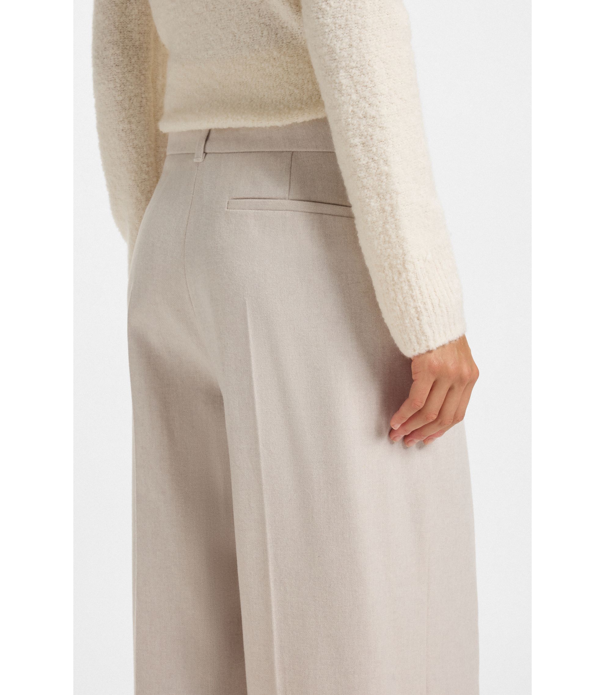 BOSS - Regular-fit wide-leg trousers in soft flannel - Natural