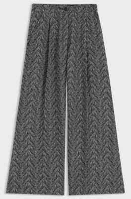 Regular-fit wide-leg trousers in herringbone tweed, Grey Patterned
