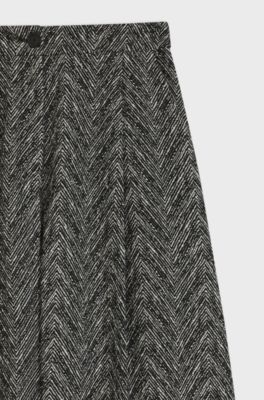Regular-fit wide-leg trousers in herringbone tweed, Grey Patterned
