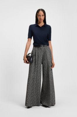 Regular-fit wide-leg trousers in herringbone tweed, Grey Patterned