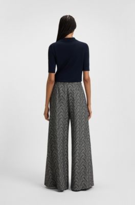 Regular-fit wide-leg trousers in herringbone tweed, Grey Patterned