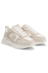 Sneakers met suède detail en Double B-monogram, Lichtbeige