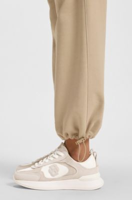 Suede-trim trainers with Double B monogram, Light Beige