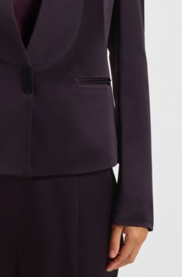 Regular-fit tuxedo blazer with shawl lapels, Dark Purple
