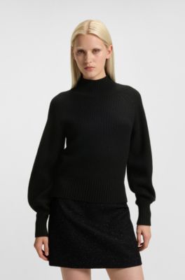 Loose-Fit Rollkragenpullover mit Raglan&auml;rmeln, Schwarz