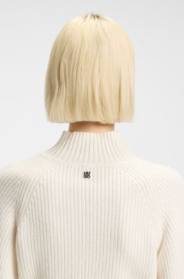 Loose-fit rollneck sweater with raglan sleeves, Natural