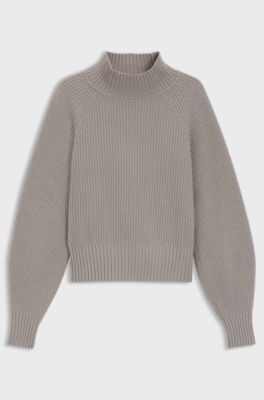 Loose-fit rollneck sweater with raglan sleeves, Light Brown