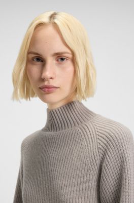 Loose-fit rollneck sweater with raglan sleeves, Light Brown