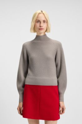 Loose-fit rollneck sweater with raglan sleeves, Light Brown