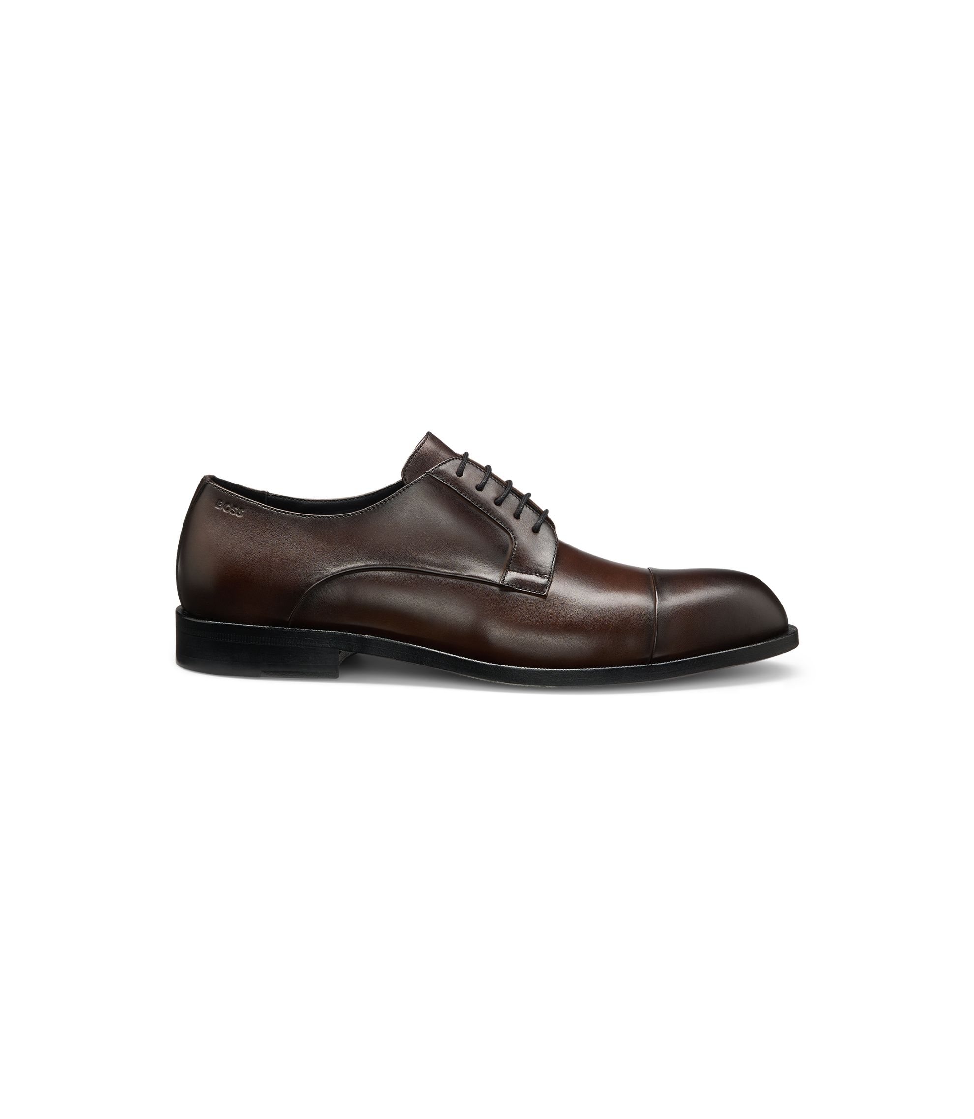 BOSS Derrick Plain Toe Derby, Medium brown, size US 9, UK 8 BOSS - Structured and plain Derby shoes in leather - Dark Brown main image 3