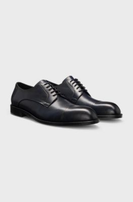 Derby shoes in leather with cap toe, Dark Blue