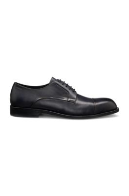 Derby shoes in leather with cap toe, Dark Blue