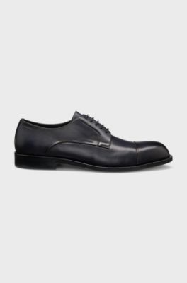 Derby shoes in leather with cap toe, Dark Blue