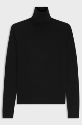 Slim-fit rollneck sweater in extra-fine merino wool, Black