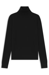 Rollneck sweater in merino wool, Black