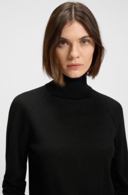 Rollneck sweater in merino wool, Black