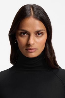 Slim-fit rollneck sweater in extra-fine merino wool, Black