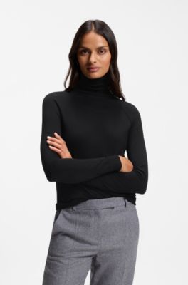 Slim-fit rollneck sweater in extra-fine merino wool, Black