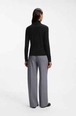 Slim-fit rollneck sweater in extra-fine merino wool, Black
