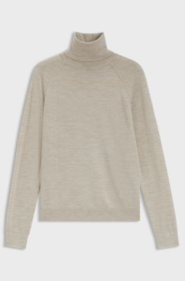 Slim-fit rollneck sweater in extra-fine merino wool, Light Beige