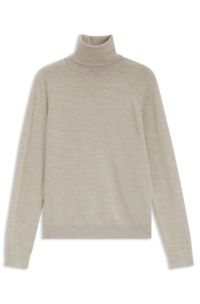 Slim-fit rollneck sweater in extra-fine merino wool, Light Beige