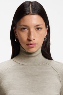 Slim-fit rollneck sweater in extra-fine merino wool, Light Beige