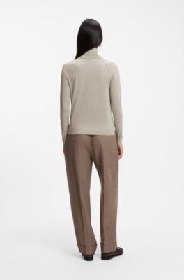 Slim-fit rollneck sweater in extra-fine merino wool, Light Beige