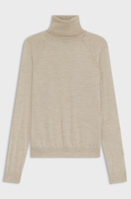 Slim-fit rollneck sweater in extra-fine merino wool, Light Beige