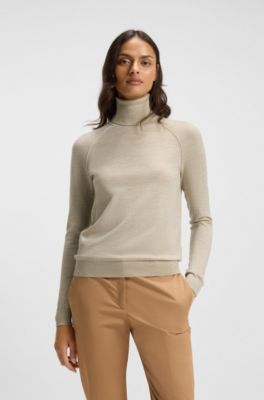 Slim-fit rollneck sweater in extra-fine merino wool, Light Beige