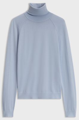 Slim-fit rollneck sweater in extra-fine merino wool, Light Blue