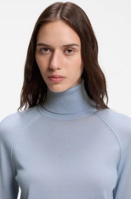 Slim-fit rollneck sweater in extra-fine merino wool, Light Blue