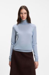 Slim-fit rollneck sweater in extra-fine merino wool, Light Blue